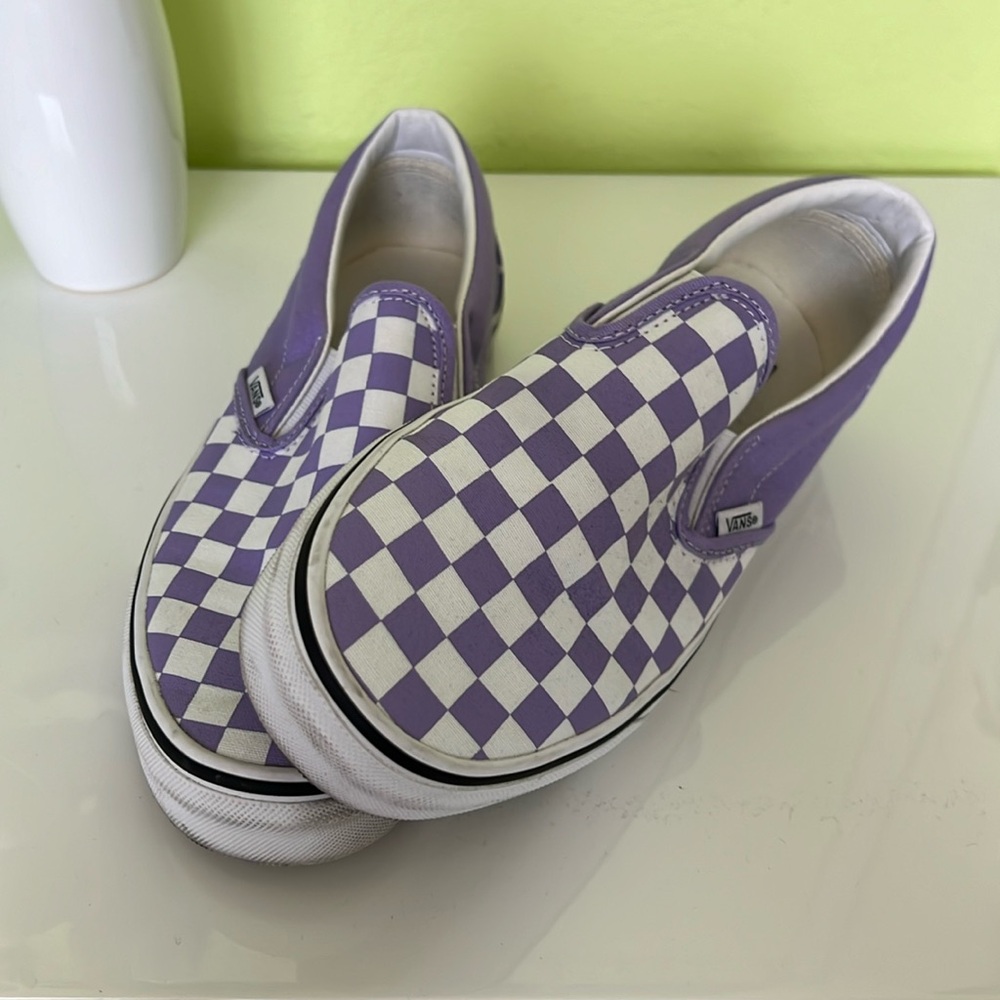checkerboard vans slip ons